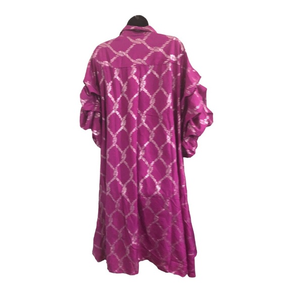 Pink & silver metallic puffy sleeve button down regal hi low dress size 1X new - Picture 17 of 17